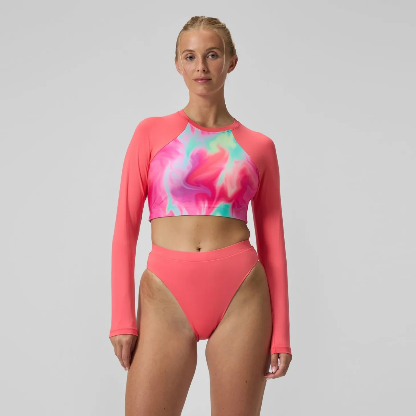 Fashion Bas de bikini Femme FLU3NTE Solid taille haute corail Femme Maillots 2 Pièces