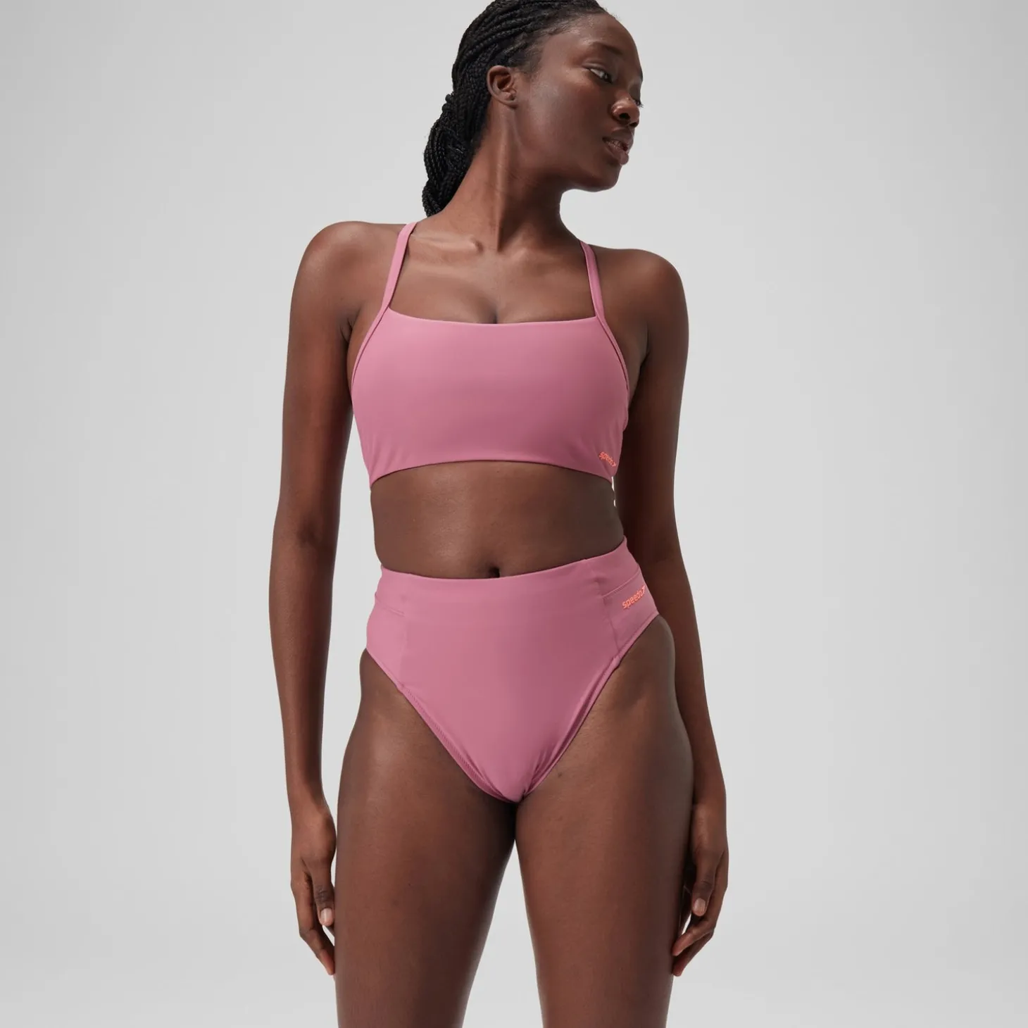 Fashion Bas de bikini taille haute uni Femme Rose Femme Maillots 2 Pièces