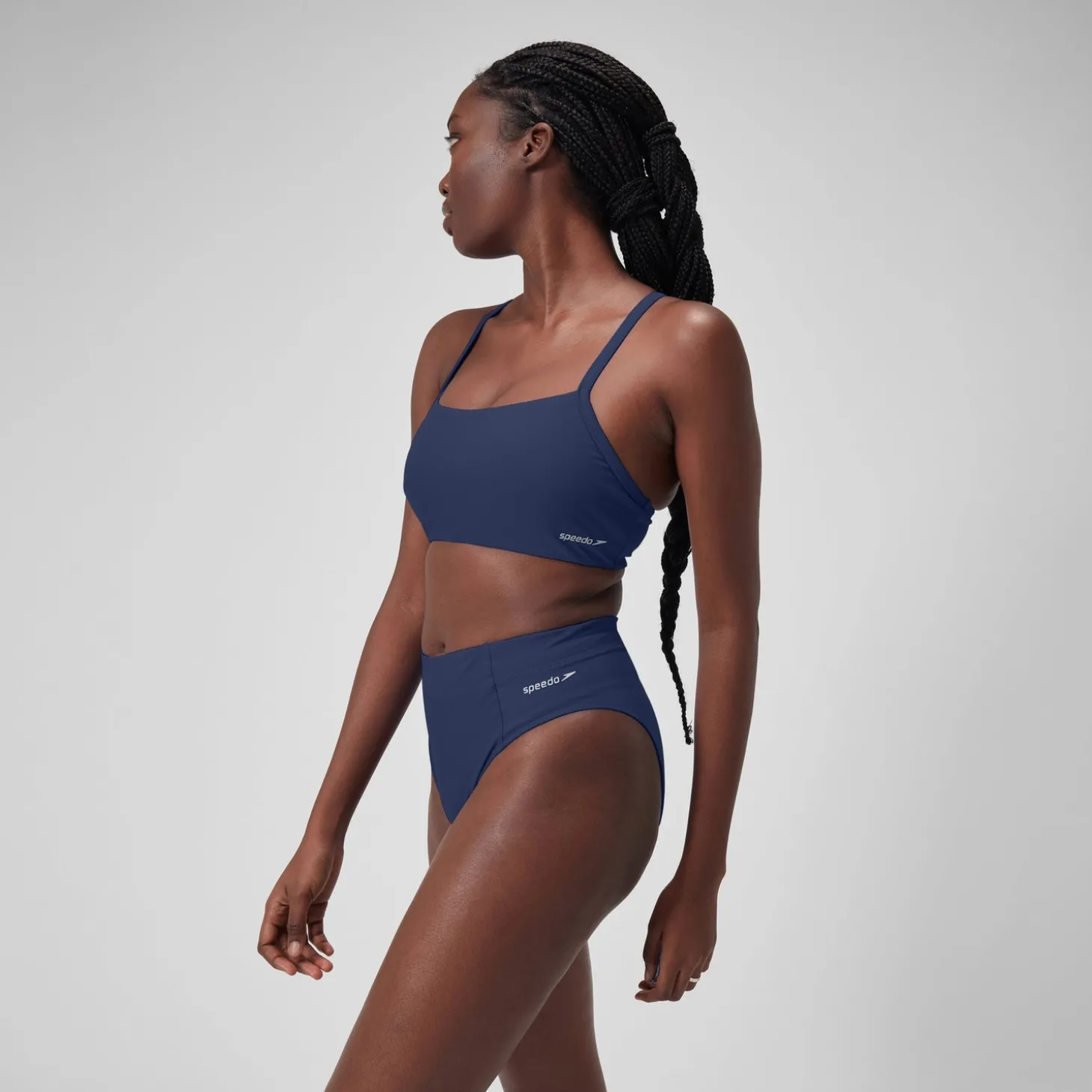 Sale Bas uni taille haute pour Femmes Bleu céruléen Femme Maillots 2 Pièces