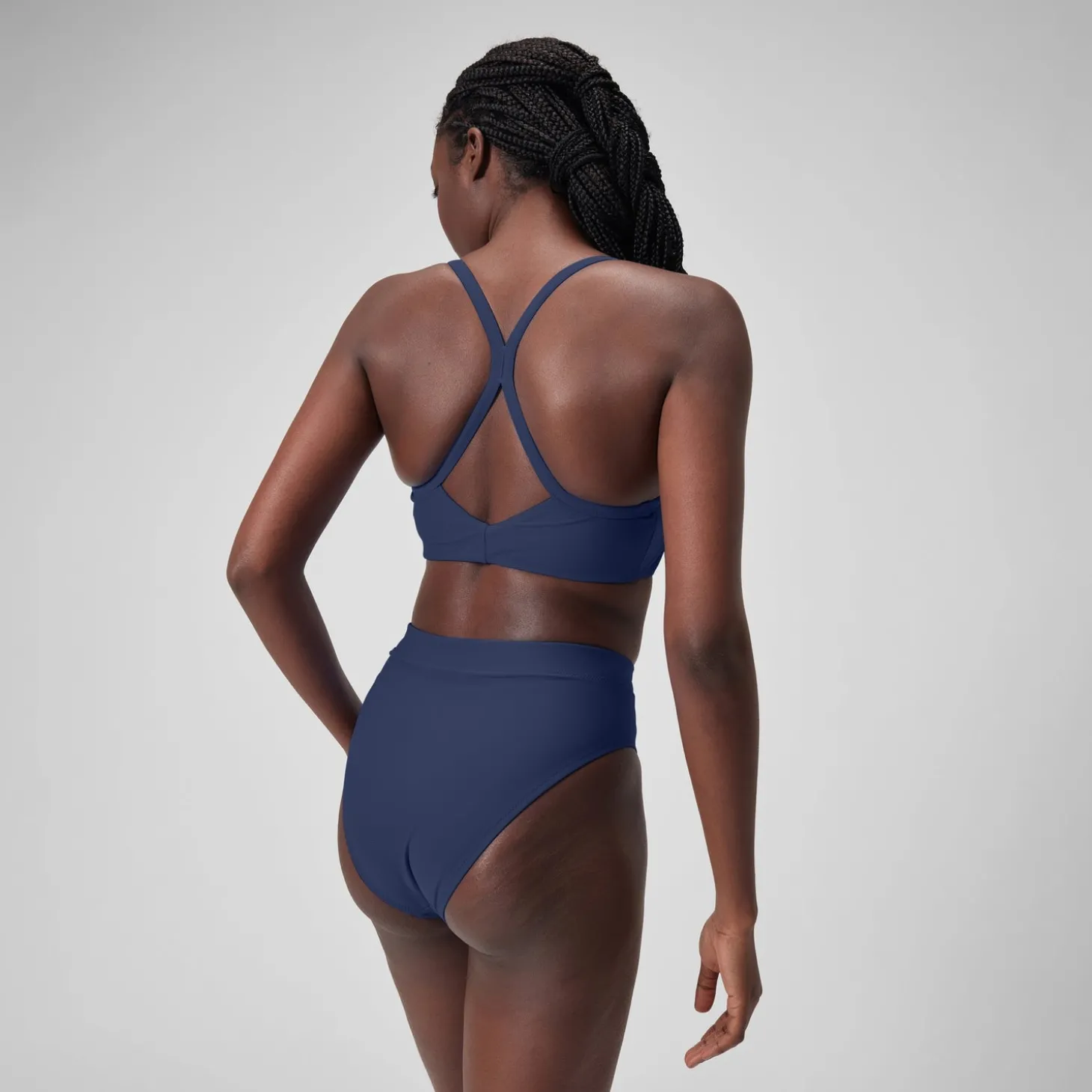 Sale Bas uni taille haute pour Femmes Bleu céruléen Femme Maillots 2 Pièces
