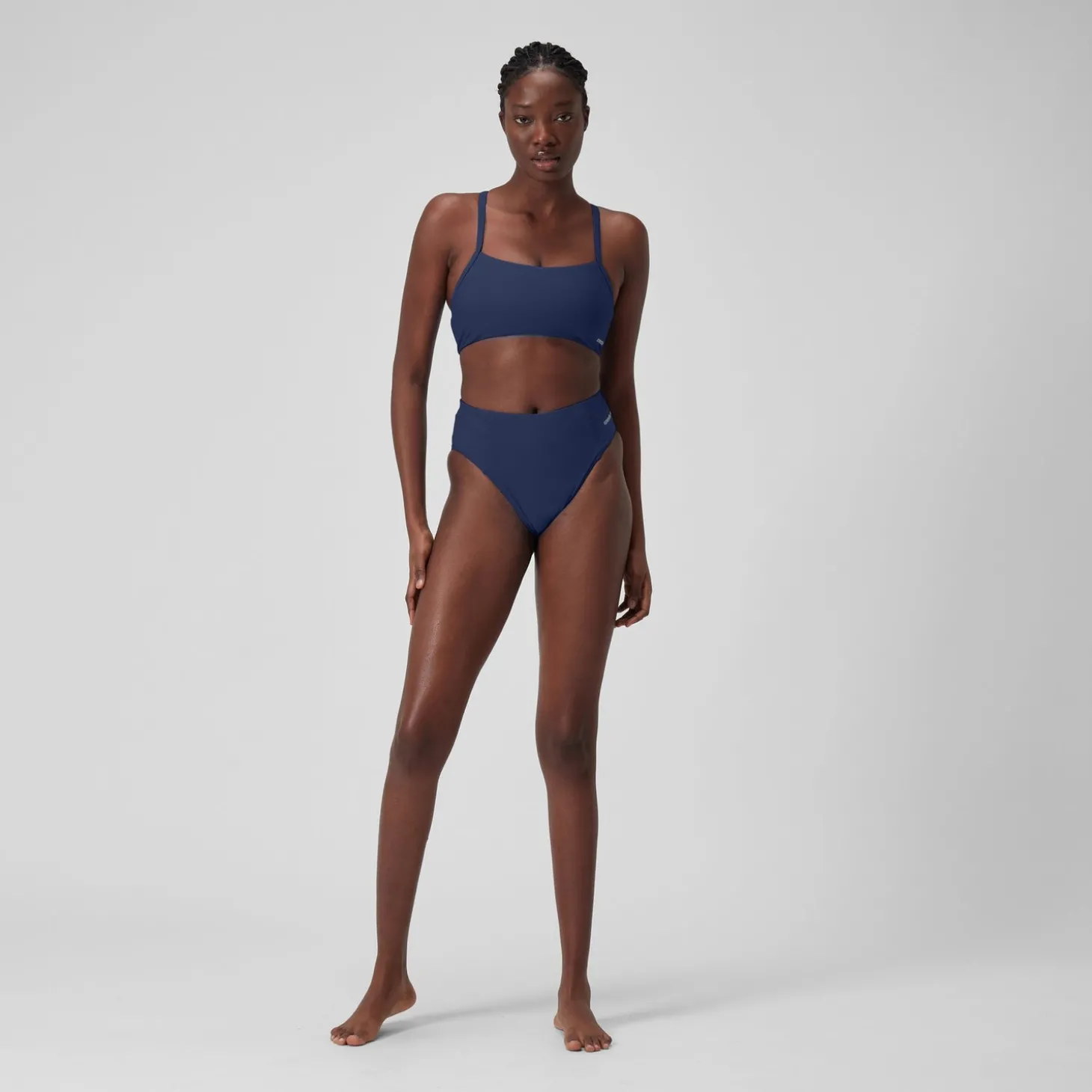 Sale Bas uni taille haute pour Femmes Bleu céruléen Femme Maillots 2 Pièces