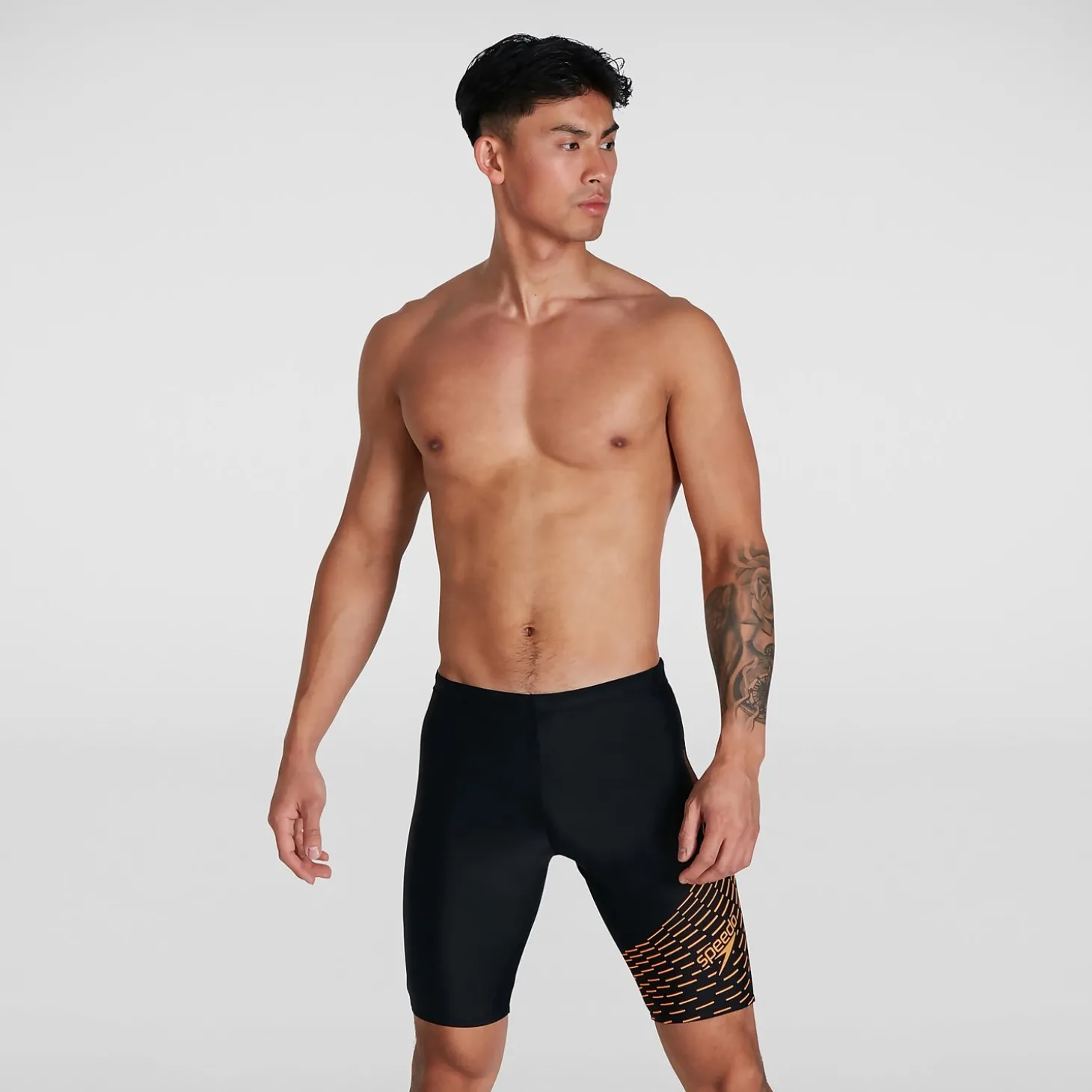 New Boxer de bain Homme Allover coupe en V noir/orange Homme Aquashorts