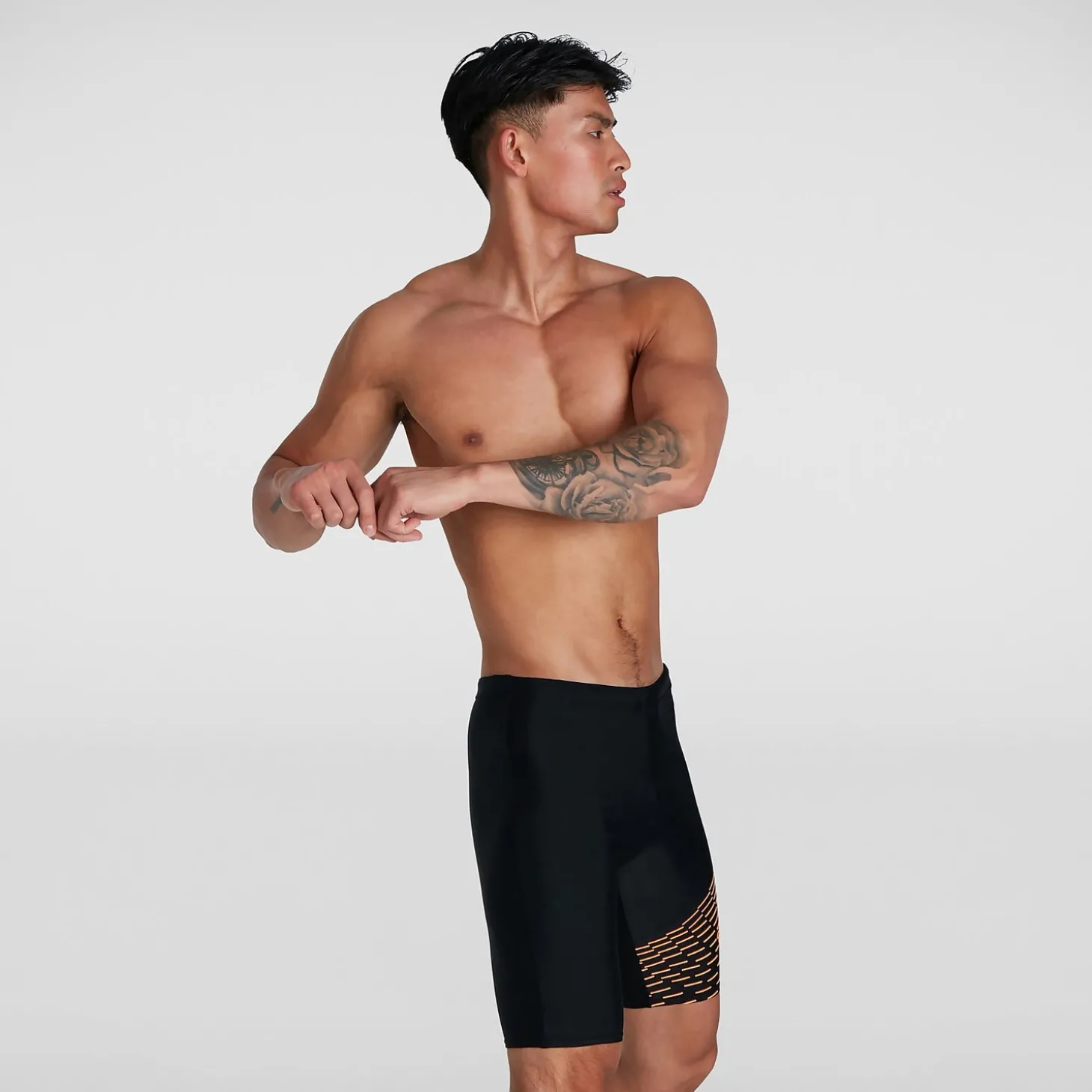 New Boxer de bain Homme Allover coupe en V noir/orange Homme Aquashorts
