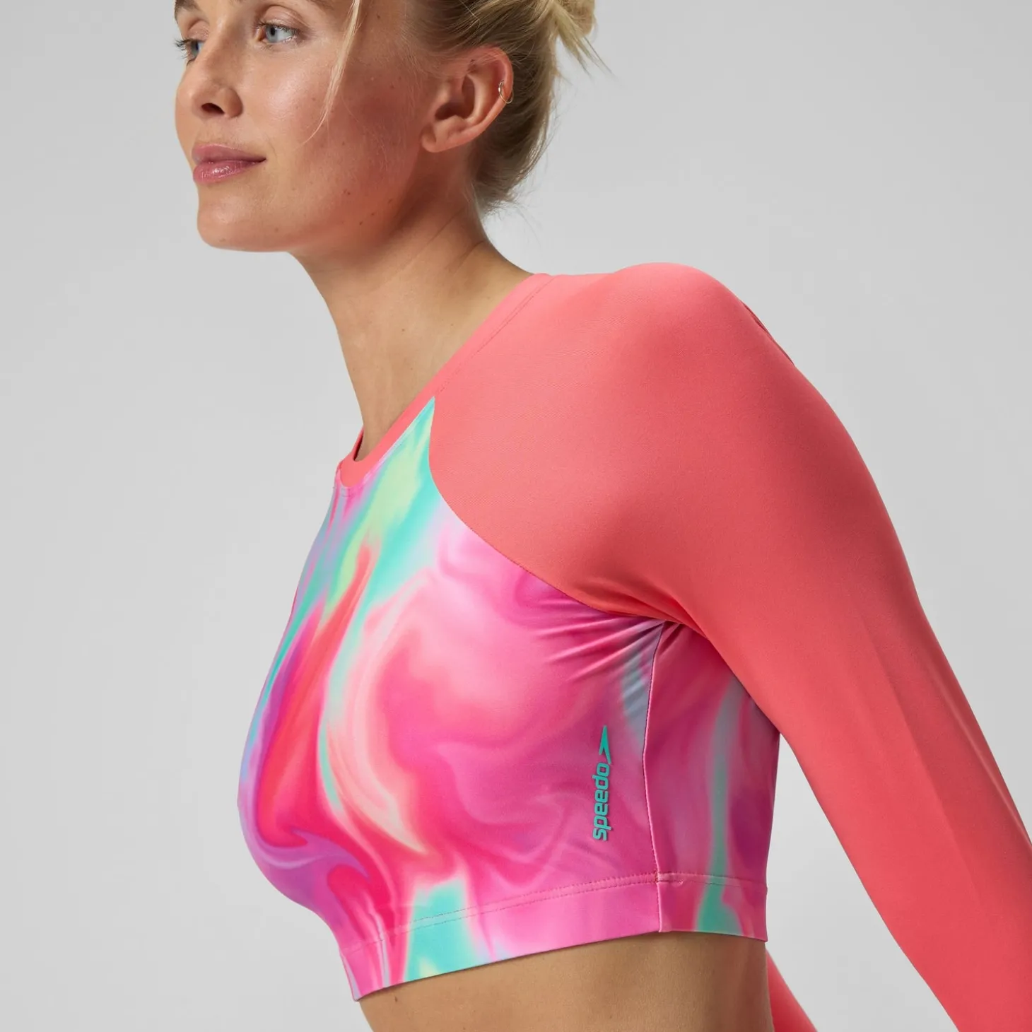 Best Haut de bikini Femme FLU3NTE à manches longues imprimé rose/corail Femme Maillots 2 Pièces