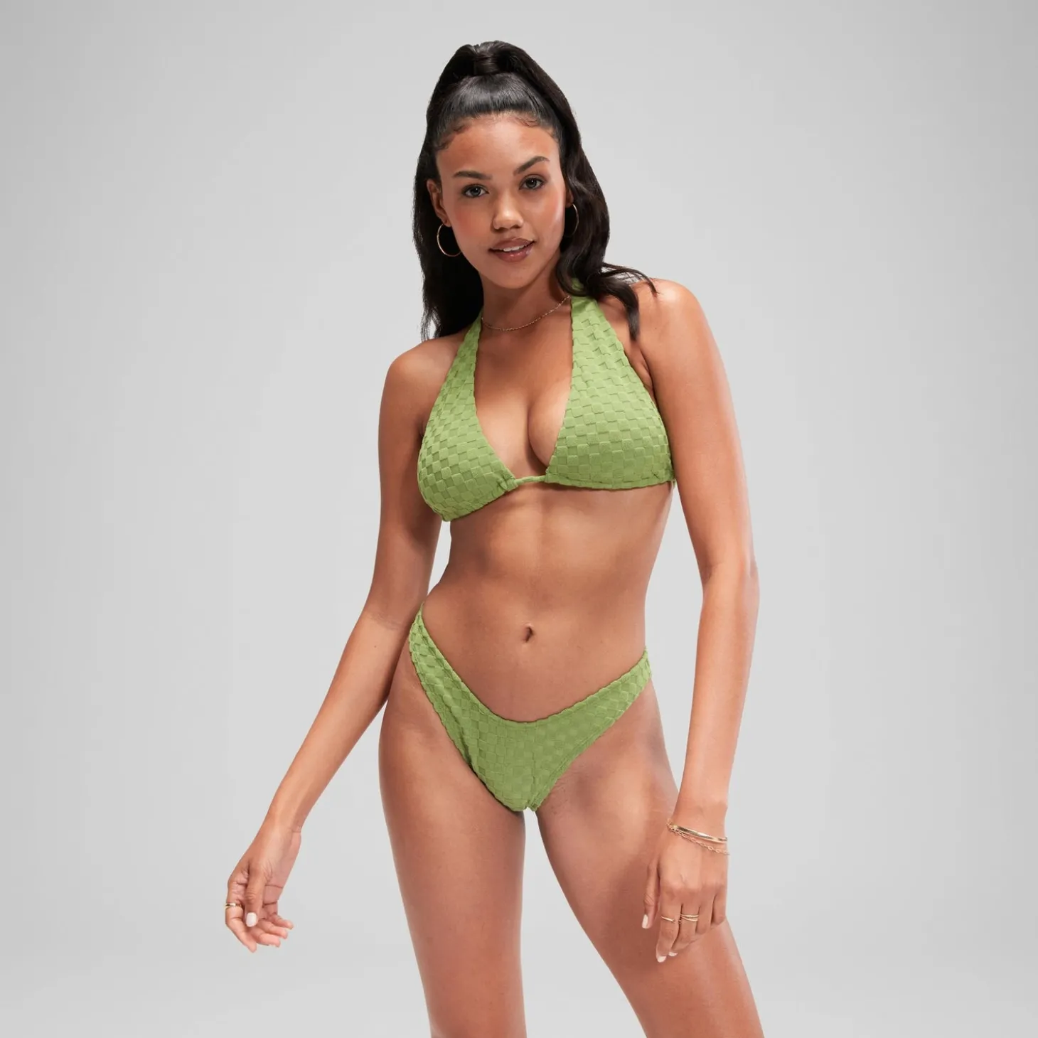 Outlet Haut de bikini FLU3NTE triangle en tissu éponge vert Femme Maillots 2 Pièces