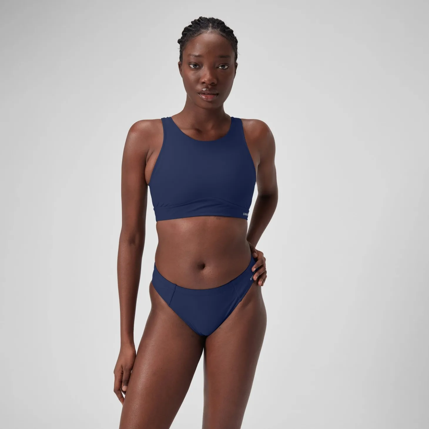 Best Haut uni à col montant avec maille filet pour Femmes Bleu céruléen Femme Maillots 2 Pièces