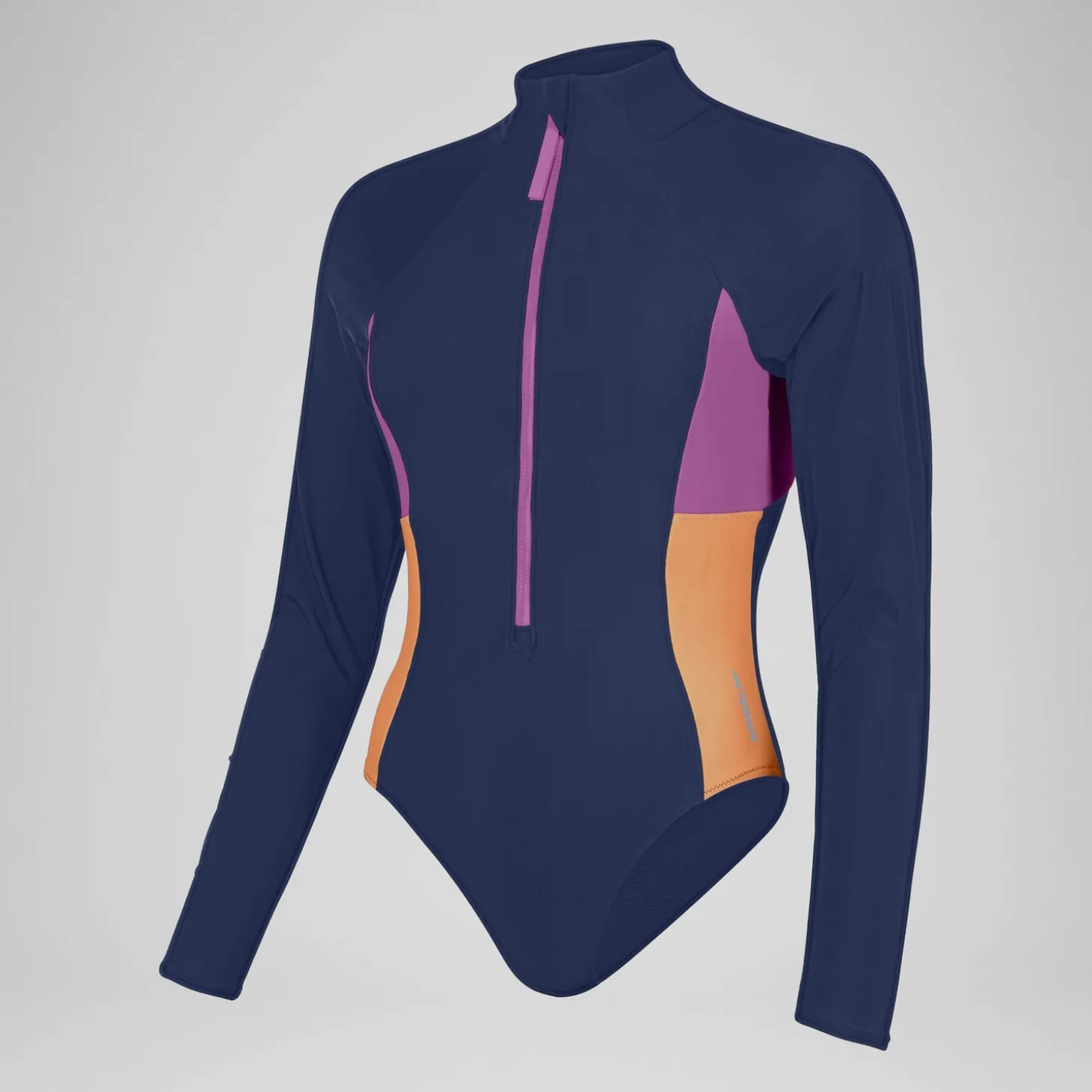 New L/S 1 pièce color-block zippé pour Femmes Bleu céruléen Femme Maillots 1 Pièce
