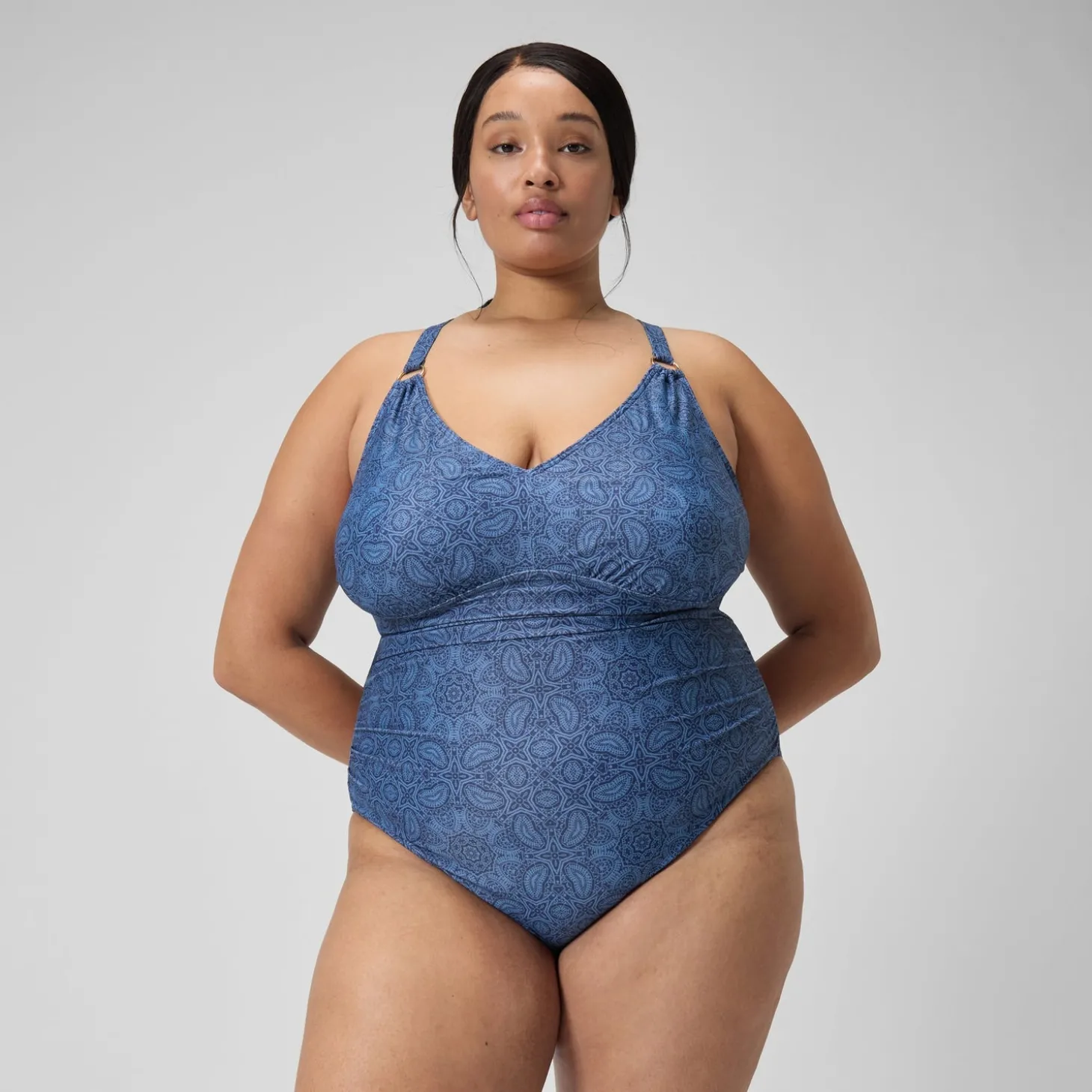 Fashion Maillot de bain 1 pièce Shaping avec encolure en V et imprimé pour Femmes (+) Bleu Marine/Bleu Femme Maillots Galbant