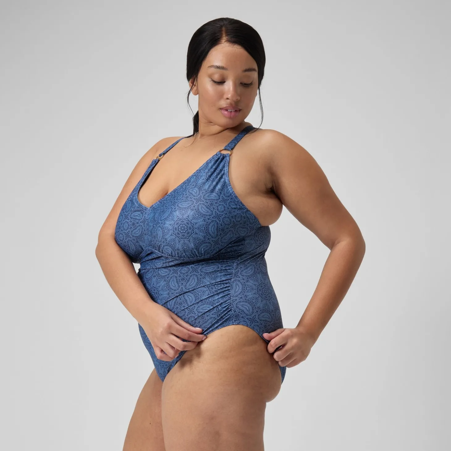 Fashion Maillot de bain 1 pièce Shaping avec encolure en V et imprimé pour Femmes (+) Bleu Marine/Bleu Femme Maillots Galbant