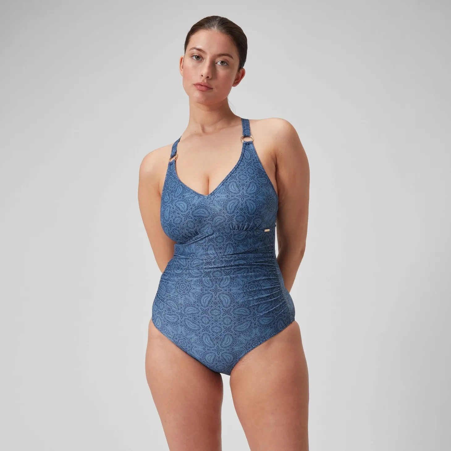 Clearance Maillot de bain 1 pièce Shaping avec encolure en V et imprimé pour Femmes Bleu épicéa/Bleu délavé Femme Maillots Galbant