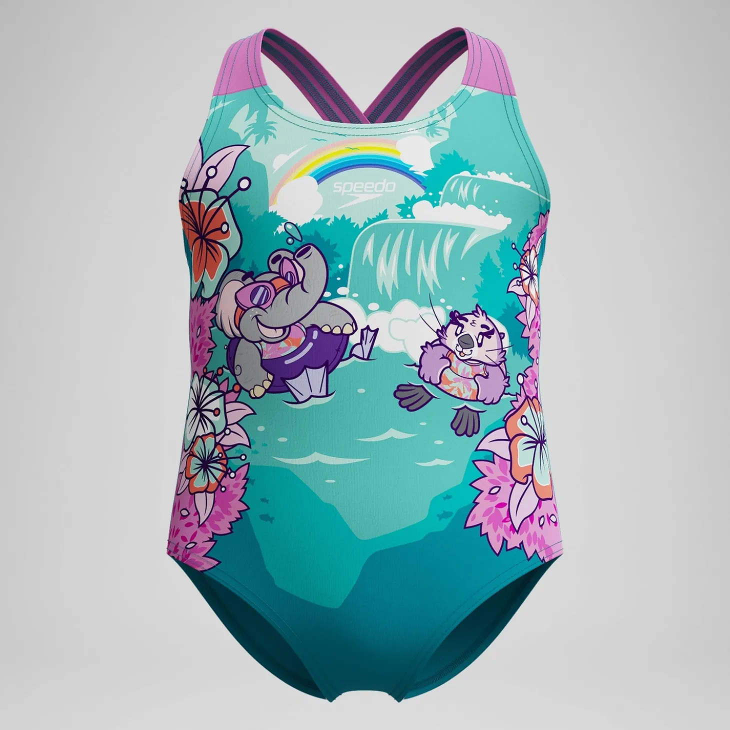 Fashion Maillot de bain Bébé Learn to Swim Crossback imprimé vert Enfant Maillots De Bain