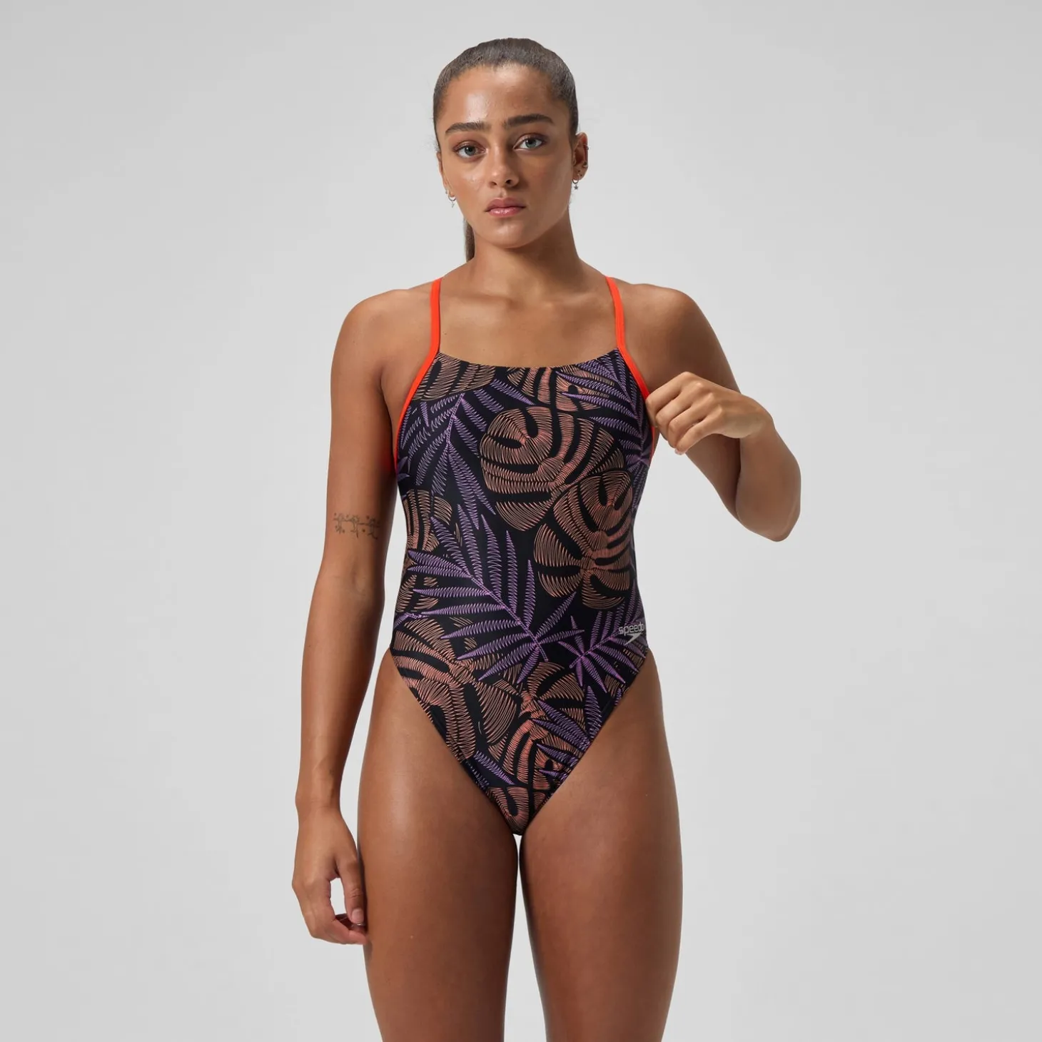 Fashion Maillot de bain Femme Club Training Tie Back imprimé noir/rouge Femme Maillots 1 Pièce