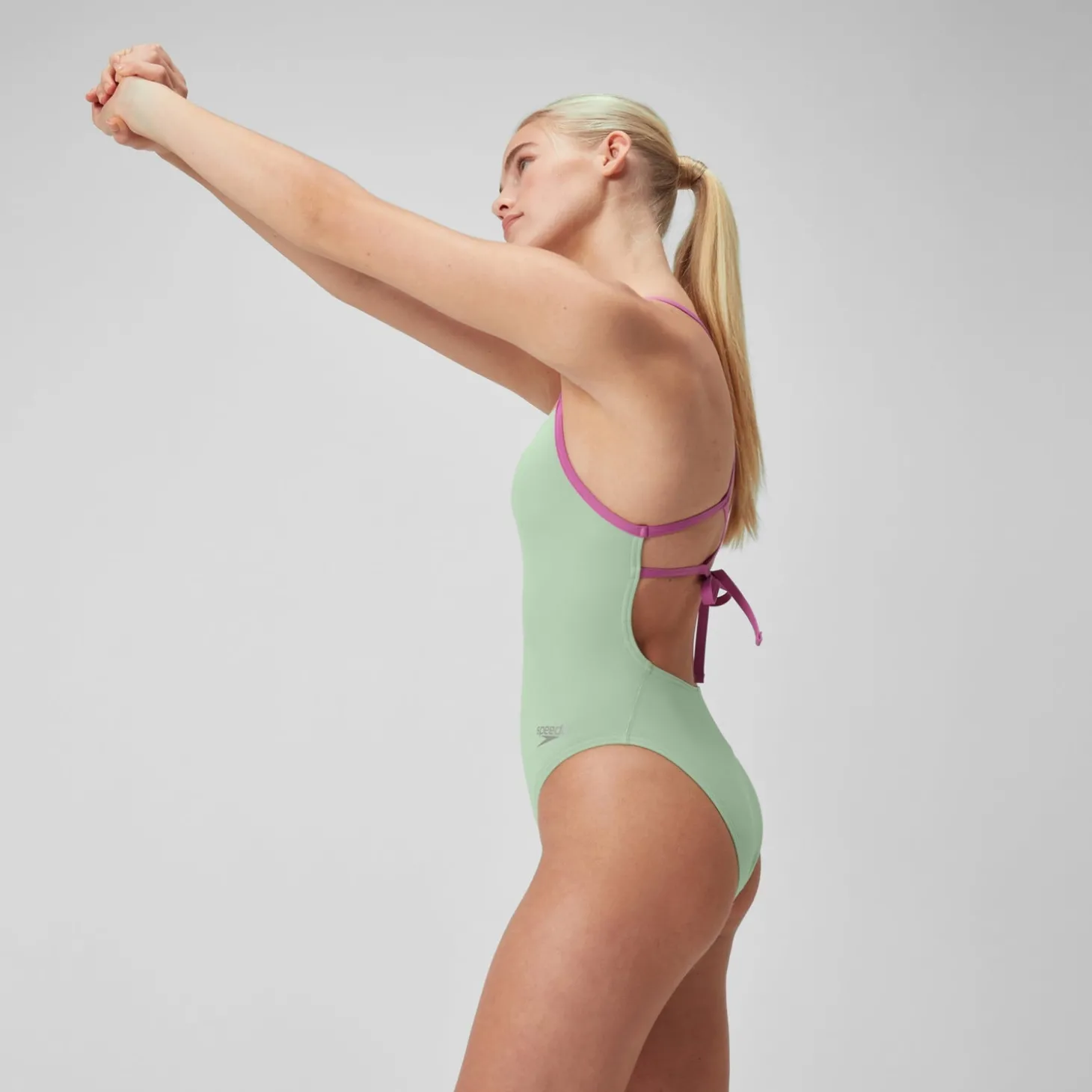 Outlet Maillot de bain Femmes uni avec liens à nouer dans le dos pour Femmes Vert matcha Femme Maillots 1 Pièce