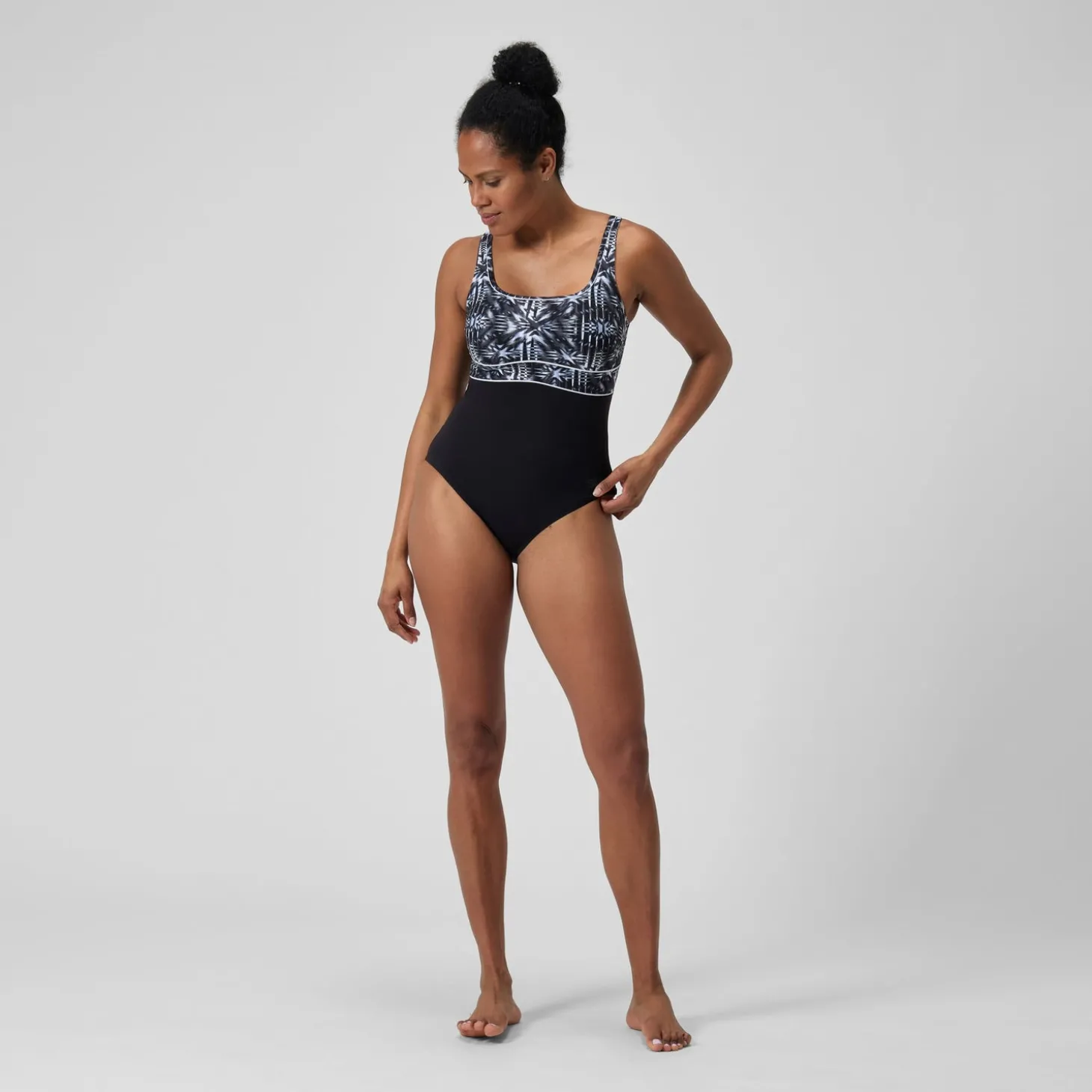 Cheap Maillot de bain gainant Femmes à imprimé Contour Eclipse pour Femmes Noir/Gris oxydé/Blanc Femme Maillots Galbant