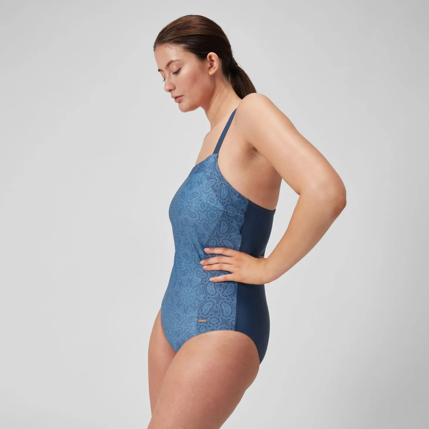 Sale Maillot de bain galbant à encolure carrée et imprimé pour Femmes Bleu épicéa/Bleu délavé Femme Maillots Galbant