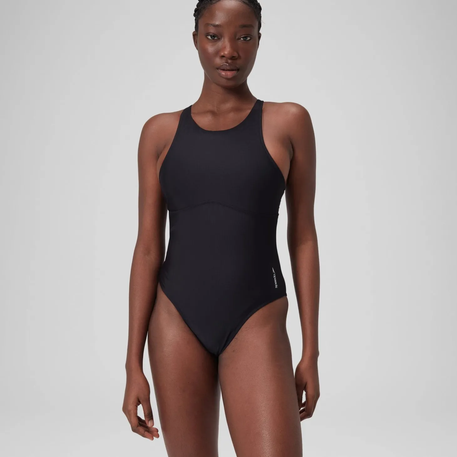 Fashion Maillot de bain uni ras de cou Femme Gris foncé Femme Maillots 1 Pièce