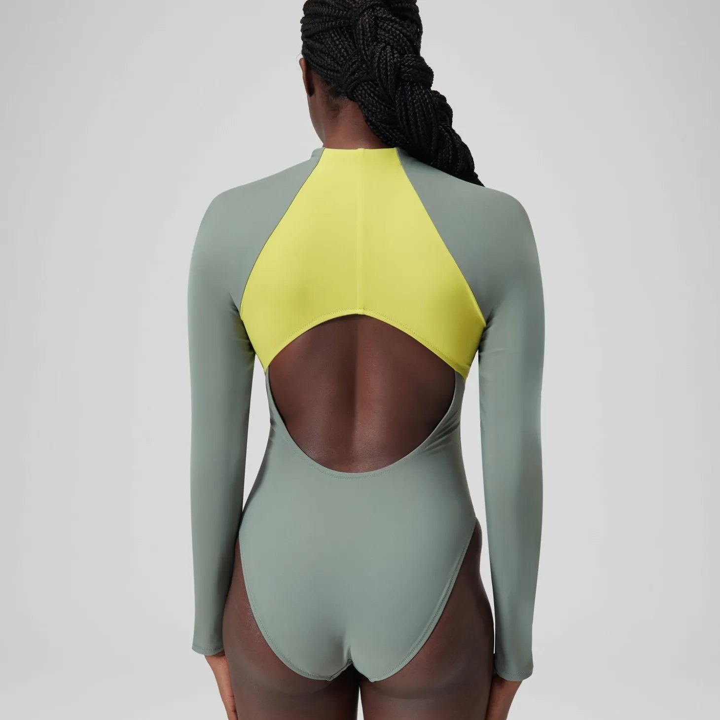 Discount Maillot de bain zippé à manches longues Colorblock Femme vert Femme Maillots 1 Pièce